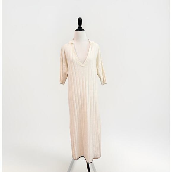 Modern Citizen Polo Dress Womens Size M/L Ivory Wide Ribbed Minimalist Modest - Picture 1 of 13